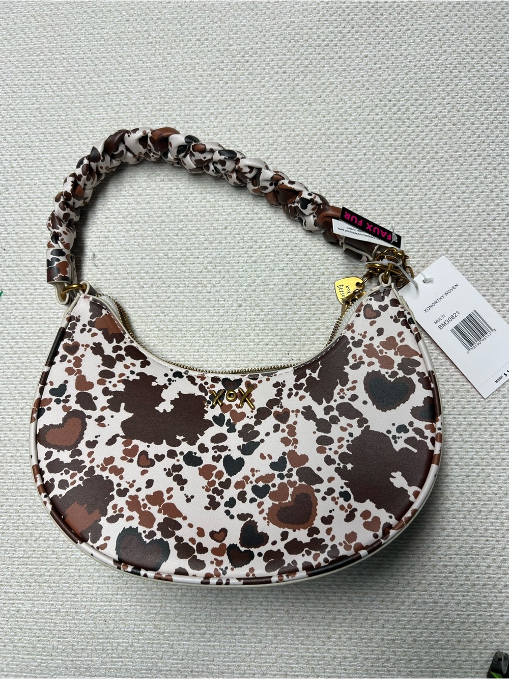 Betsey Johnson Xonorthy Woven Shoulder Handbag Brown Hearted